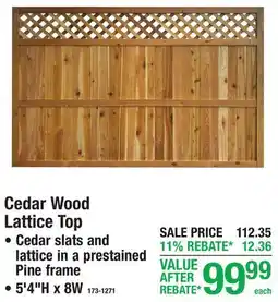 Menards Cedar Wood Lattice Top offer