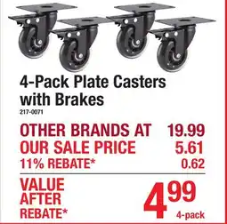 Menards 4-Pack Plate Casters with Brakes offer