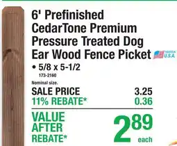 Menards 6' Prefinished CedarTone Premium Pressure Treated Dog Ear Wood Fence Picket offer