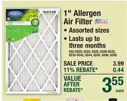Menards 1 Allergen Air Filter offer