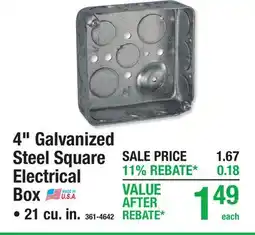Menards 4 Galvanized Steel Square Electrical Box offer