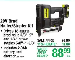 Menards 20V Brad Nailer/Stapler Kit offer