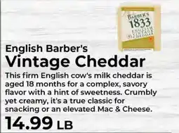 Sunset Foods English Barber's Vintage Cheddar offer