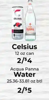 Sunset Foods Celsius 12 oz can, Acqua Panna Water 25.36-33.81 oz btl offer