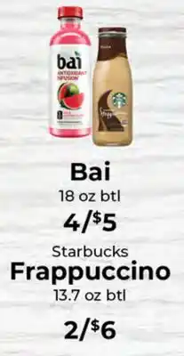 Sunset Foods Bai Starbucks Frappuccino offer