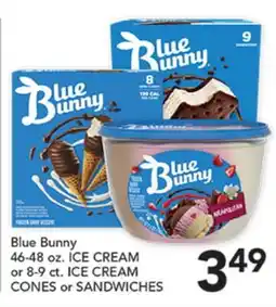 Pete's Fresh Market Blue Bunny 46-48 oz. ICE CREAM or 8-9 ct. ICE CREAM CONES or SANDWICHES offer