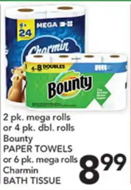 Pete's Fresh Market Bounty PAPER TOWELS or 6 pk. mega rolls Charmin BATH TISSUE offer