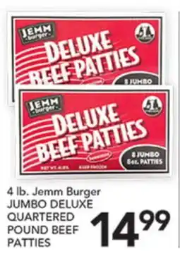 Pete's Fresh Market 4 lb. Jemm Burger JUMBO DELUXE QUARTERED POUND BEEF PATTIES offer