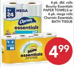 Pete's Fresh Market 4 pk. dbl. rolls Bounty Essentials PAPER TOWELS or 6 pk. mega rolls Charmin Essentials BATH TISSUE offer