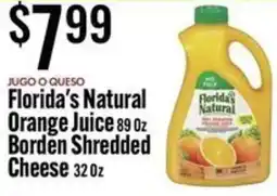 Jons International Florida's Natural Orange Juice Borden Shredded Cheese offer