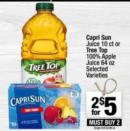 Super King Markets Capri Sun Juice 10 ct or Tree Top 100% Apple Juice 64 oz offer