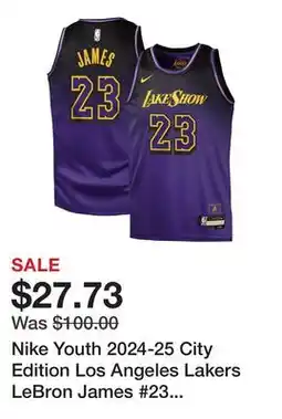 Dick's Sporting Goods Nike Youth 2024-25 City Edition Los Angeles Lakers LeBron James #23 Swingman Jersey offer