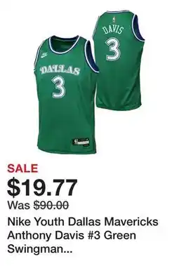 Dick's Sporting Goods Nike Youth Dallas Mavericks Anthony Davis #3 Green Swingman Hardwood Classics Jersey offer
