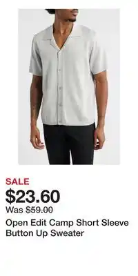 Nordstrom Open Edit Camp Short Sleeve Button Up Sweater offer