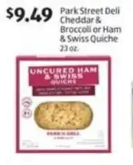 Aldi Park Street Deli Cheddar & Broccoli or Ham & Swiss Quiche offer