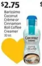 Aldi Barissimo Coconut Crème or Cinnamon Roll Coffee Creamer offer