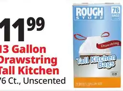 Ocean State Job Lot Rough Stuff 13 Gal Tall Kitchen Trash Bags with Drawstring 76 Count offer