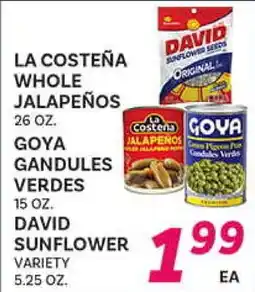 El Paso Grande LA COSTEÑA WHOLE JALAPEÑOS, GOYA GANDULES VERDES, DAVID SUNFLOWER offer