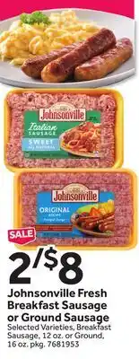 Stop&Shop Johnsonville Fresh Breakfast Sausage or Ground Sausage offer