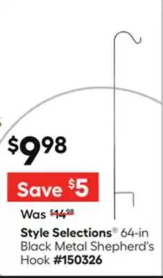 Lowe's 64-in Black Metal Shepherd's Hook offer