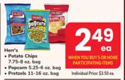 ACME Herr's Potato Chips 7.75-8 oz. bag, Popcorn 5.25-6 oz. bag, Pretzels 11-16 oz. bag offer