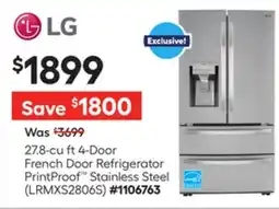 Lowe's 27.8-cu ft 4-Door French Door Refrigerator PrintProof Stainless Steel (LRMXS2806S) offer