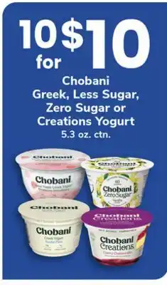 ACME Chobani Greek, Less Sugar, Zero Sugar or Creations Yogurt offer
