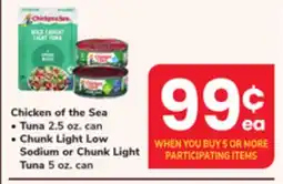 ACME Chicken of the Sea Tuna, Tuna 2.5 oz. can, Chunk Light Low Sodium or Chunk Light Tuna 5 oz. can offer