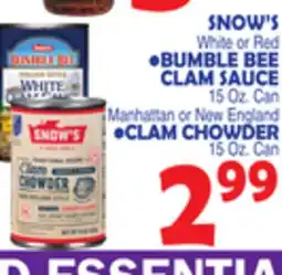 Bravo Supermarkets SNOW'S White or Red BUMBLE BEE CLAM SAUCE 15 Oz. Can offer