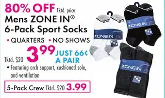 Boscov's Mens ZONE IN 6-Pack Sport Socks offer