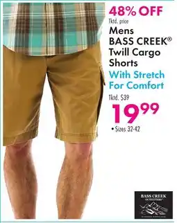 Boscov's Mens BASS CREEK Twill Cargo Shorts With Stretch For Comfort offer