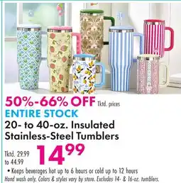 Boscov's 20-to 40-oz. Insulated Stainless-Steel Tumblers offer