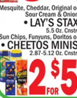 C Town LAY'S STAX 5.5 Oz. Cnstr., CHEETOS MINIS 2.87-5.12 Oz. Cnstr offer