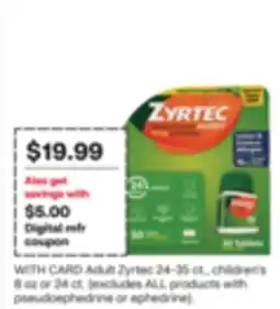 CVS Adult Zyrtec 24-35 ct., children's 8 oz or 24 ct offer