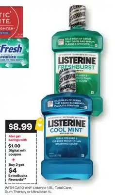 CVS ANY Listerine 1.5L, Total Care, Gum Therapy or Ultraclean 1L offer
