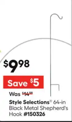 Lowe's Style Selections 64-in Black Metal Shepherd's Hook offer