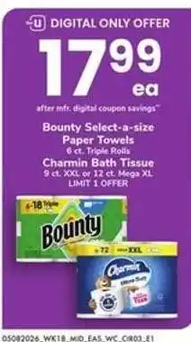 Safeway Bounty Select-a-size Paper Towels / Charmin Bath Tissue offer