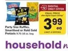 Safeway Party Size Ruffles, Smartfood or Rold Gold Pretzels offer