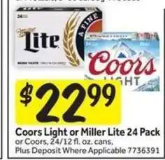 Stop&Shop Coors Light or Miller Lite 24 Pack offer