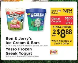 ShopRite Ben & Jerry's Ice Cream & Bars / Yasso Frozen Greek Yogurt offer