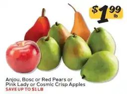 Winn Dixie Anjou, Bosc or Red Pears or Pink Lady or Cosmic Crisp Apples offer