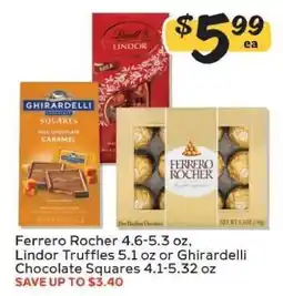 Winn Dixie Ferrero Rocher, Lindor Truffles or Ghirardelli Chocolate Squares offer