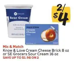 Winn Dixie Know & Love Cream Cheese Brick 8 oz or SE Grocers Sour Cream 16 oz offer