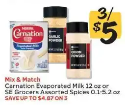Winn Dixie Carnation Evaporated Milk or SE Grocers Assorted Spices offer
