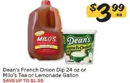 Winn Dixie Dean's French Onion Dip 24 oz or Milo's Tea or Lemonade Gallon offer