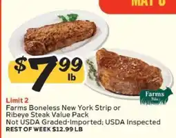 Winn Dixie Farms Boneless New York Strip or Ribeye Steak Value Pack offer