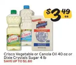 Winn Dixie Crisco Vegetable or Canola Oil 40 oz or Dixie Crystals Sugar 4 lb offer