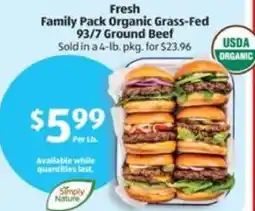 Aldi Family Pack Organic Grass-Fed 93/7 Ground Beef offer