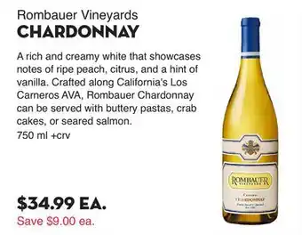 Bristol Farms Rombauer Vineyards CHARDONNAY offer