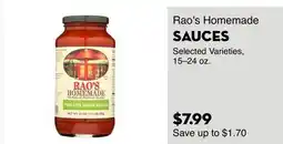 Bristol Farms Rao's Homemade SAUCES offer